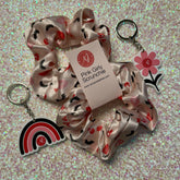 Pink Girly Swag Bundle - Custom Silk Hair Scrunchy + Flower Keychain + Rainbow Keychain
